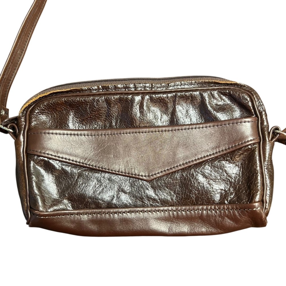 Vintage Brown Real Leather Crossbody Bag Crinkle Texture Camera Bag Small
